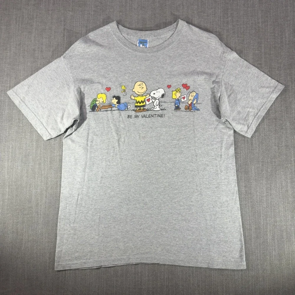 Peanuts Shirt Mens Large Gray Be My Valentine Snoopy Charlie Brown Graphic Tee